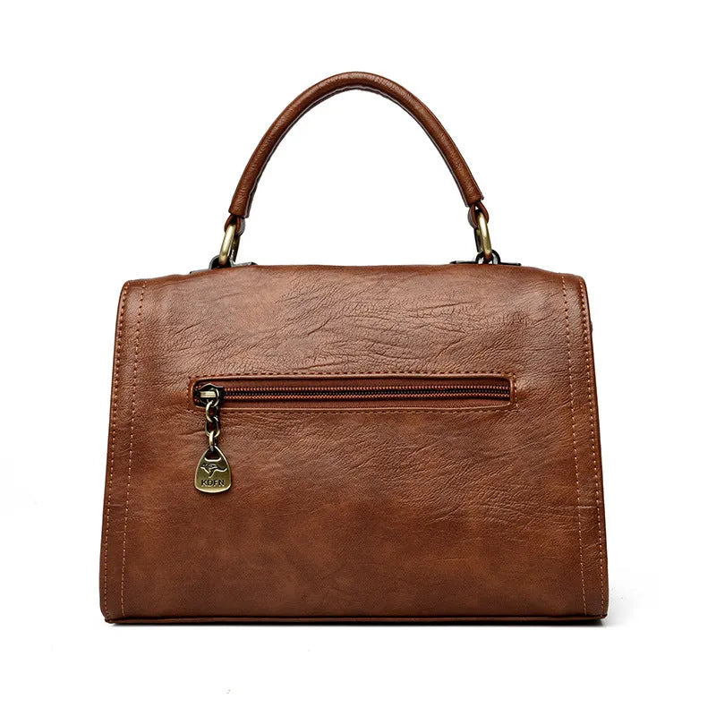 Women's soft PU crossbody bag in horizontal square shape with sandwich pocket