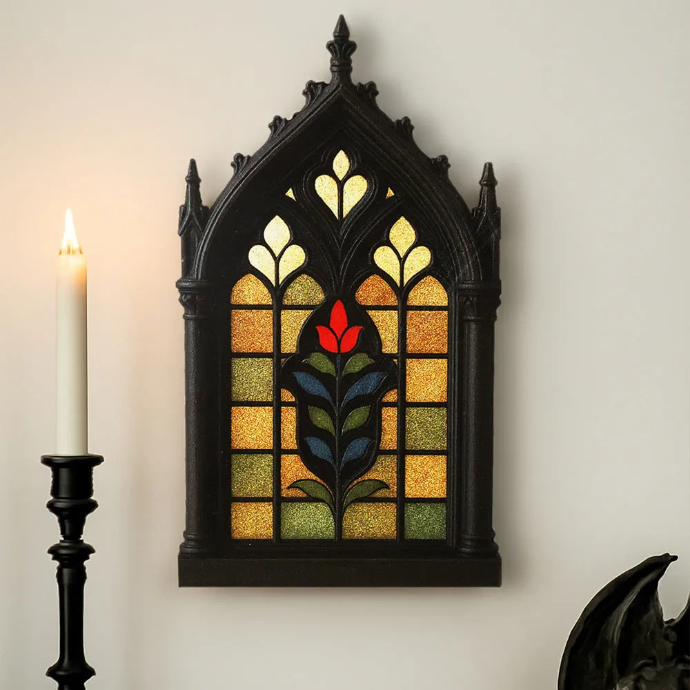 Wooden gothic-style door frame wall storage rack in one of three colour options.