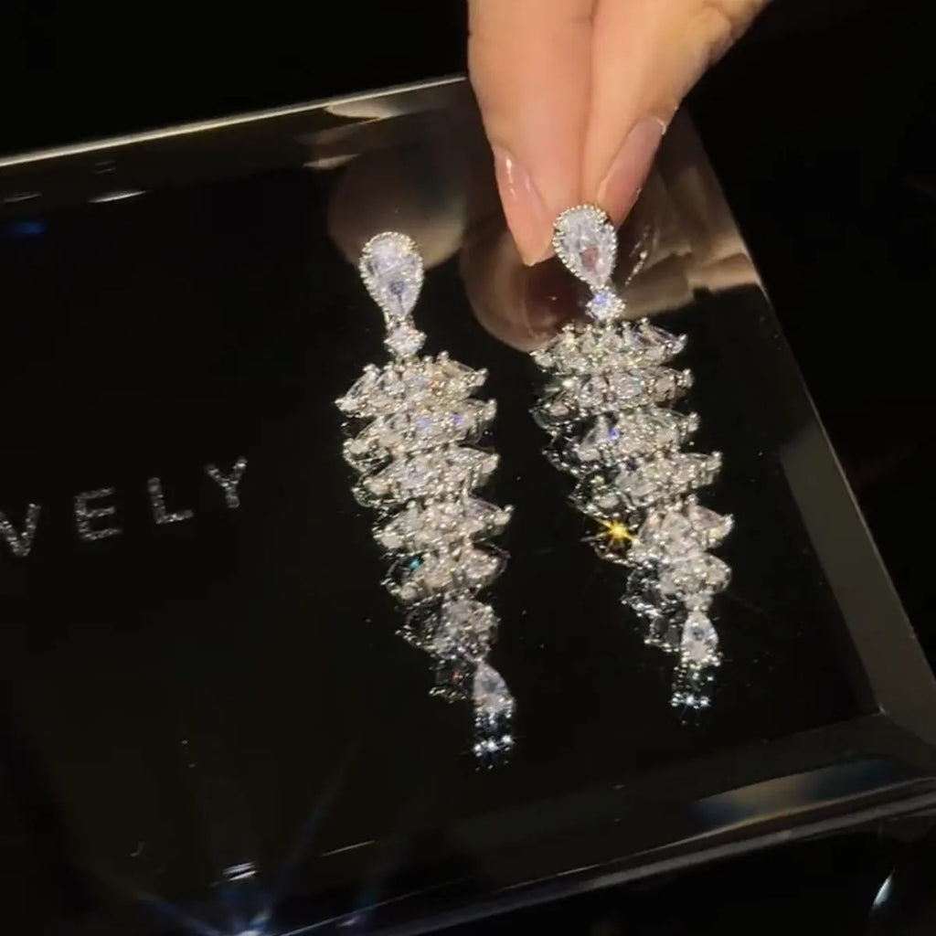 Silver pagoda coloured Christmas tree drop earrings with sparkling zircon for women.