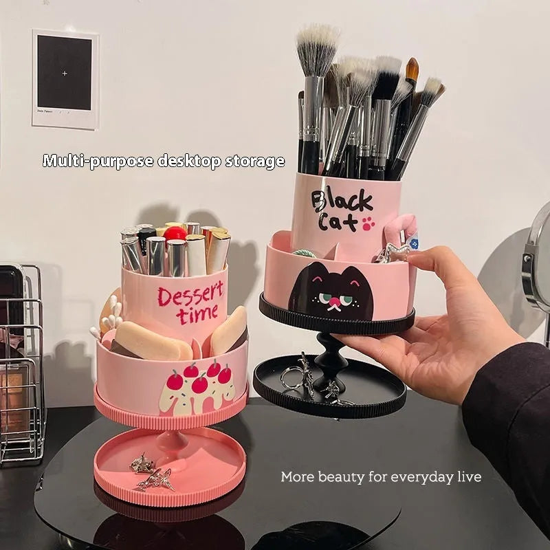 Rotating cosmetic brush storage barrel with Japanese-style design in beige colour showing 18L capacity