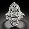 Hollow geometric copper ring with diamond studs in silver electroplated finish