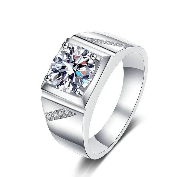 Men's adjustable copper ring featuring a large square diamond, shown in gold and platinum colour options.
