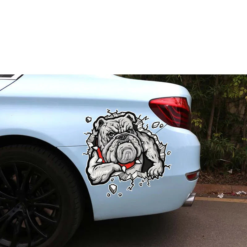 Grey Dog pattern motorcycle bumper sticker measuring 17x17cm with customisable length options