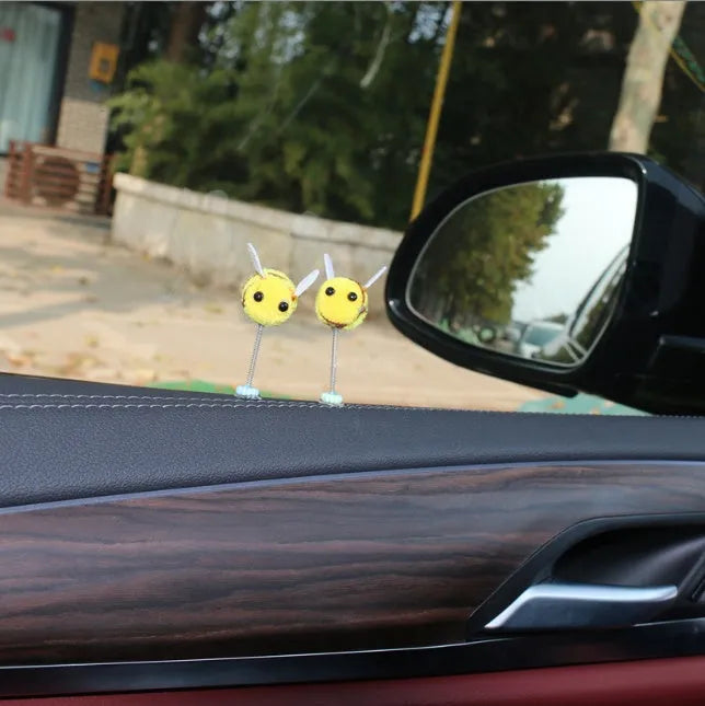 Swing Spring Bee car dashboard decoration showing cartoon bee design on fur ball material