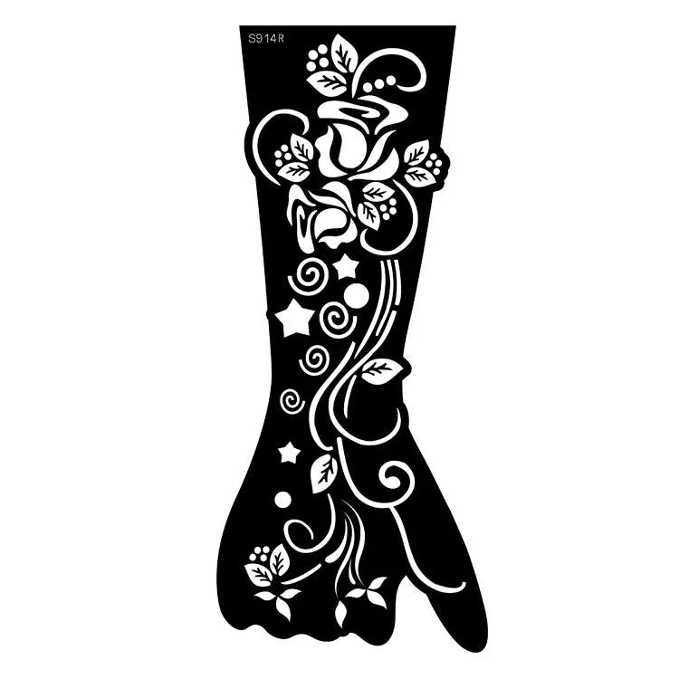 Geometric hollow template tattoo sticker with machine-cut edges and three-dimensional paper carving texture