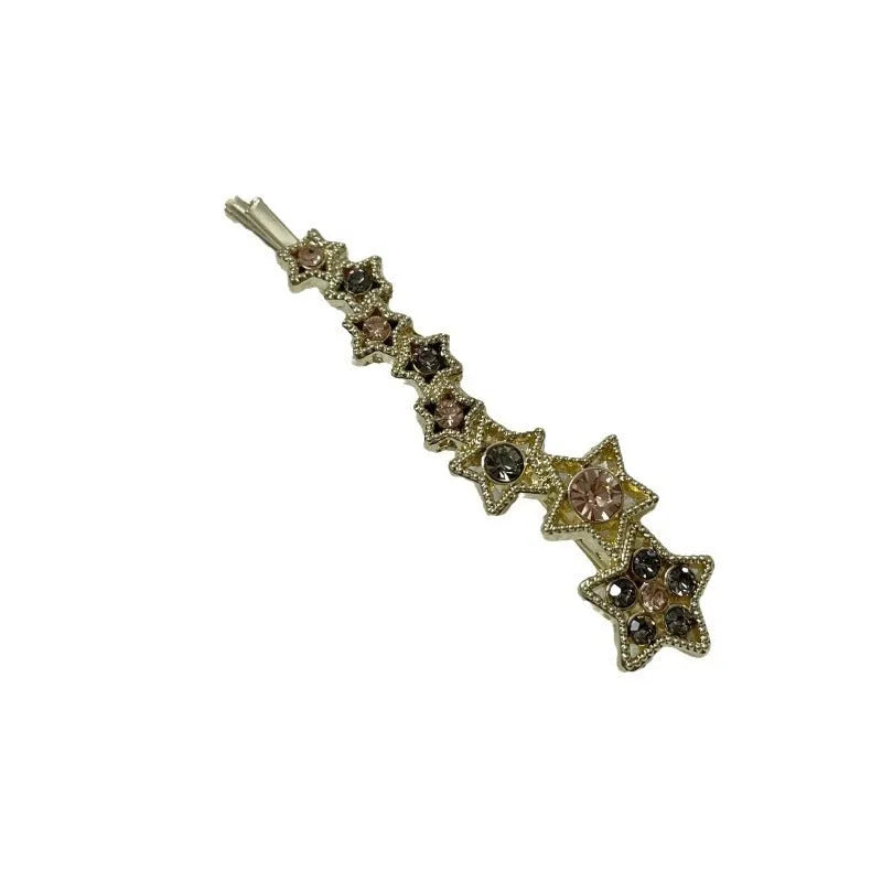 Gold-coloured Korean style hair clip barrette with side clip design and five-pointed star decoration