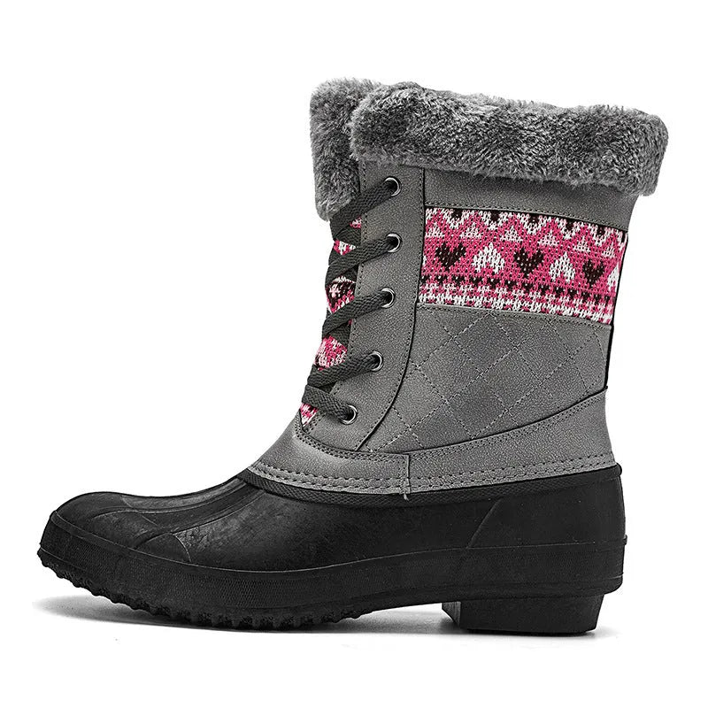 Women's winter high-top hiking shoes with plus velvet lining, non-slip rubber sole, in black colour