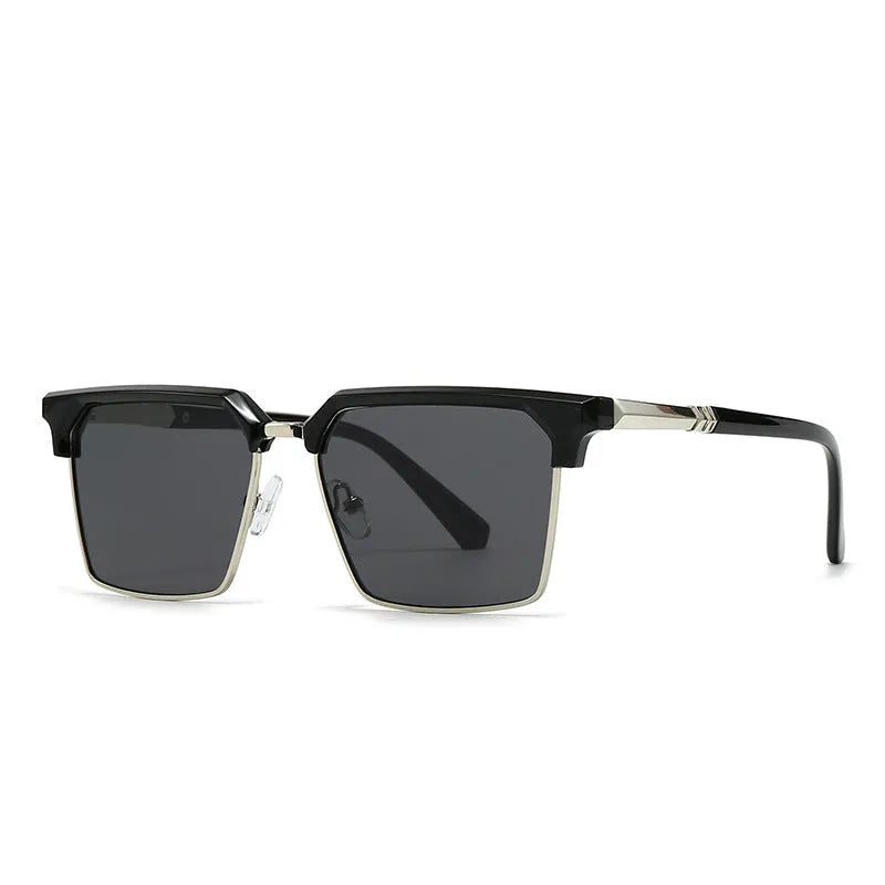 Men's square plastic sunglasses in box style, shown in one of six colour options.