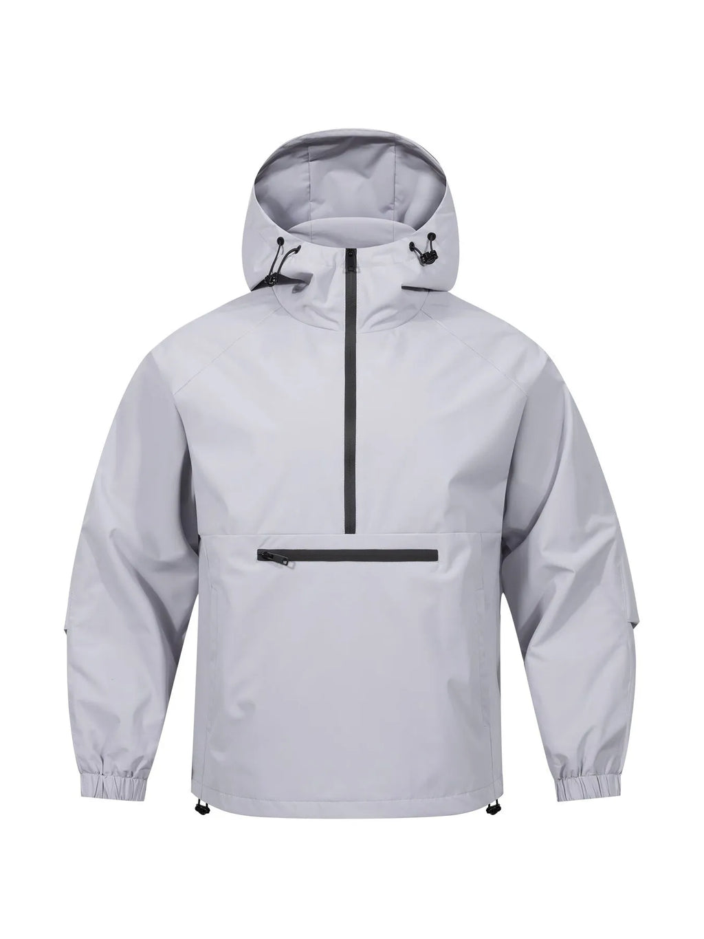 Men's light grey corduroy half-zip hooded sweater jacket with rabbit fur blend fabric in loose Korean-style fit