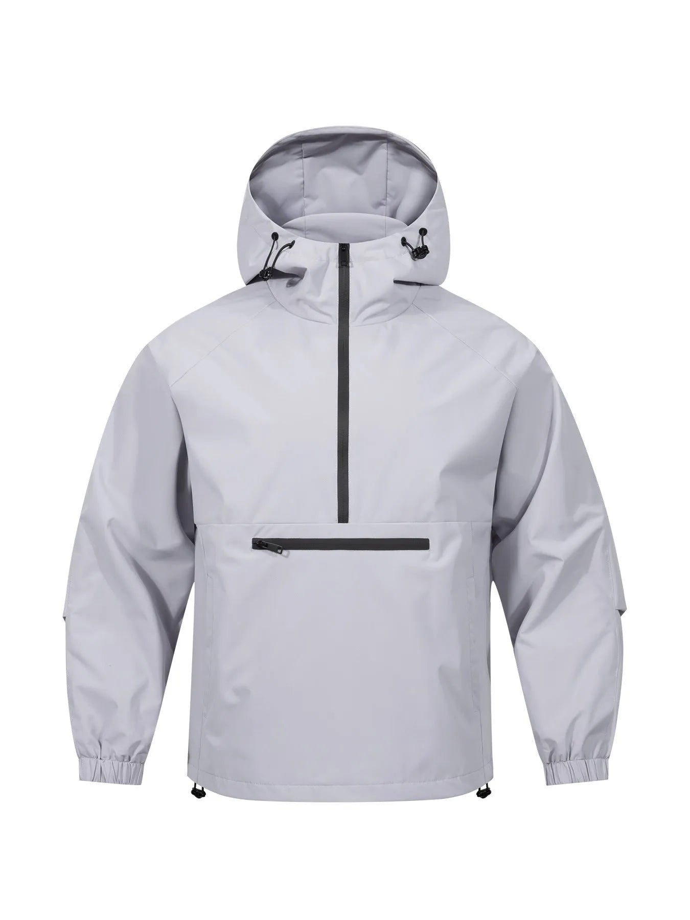 Men's light grey corduroy half-zip hooded sweater jacket with rabbit fur blend fabric in loose Korean-style fit