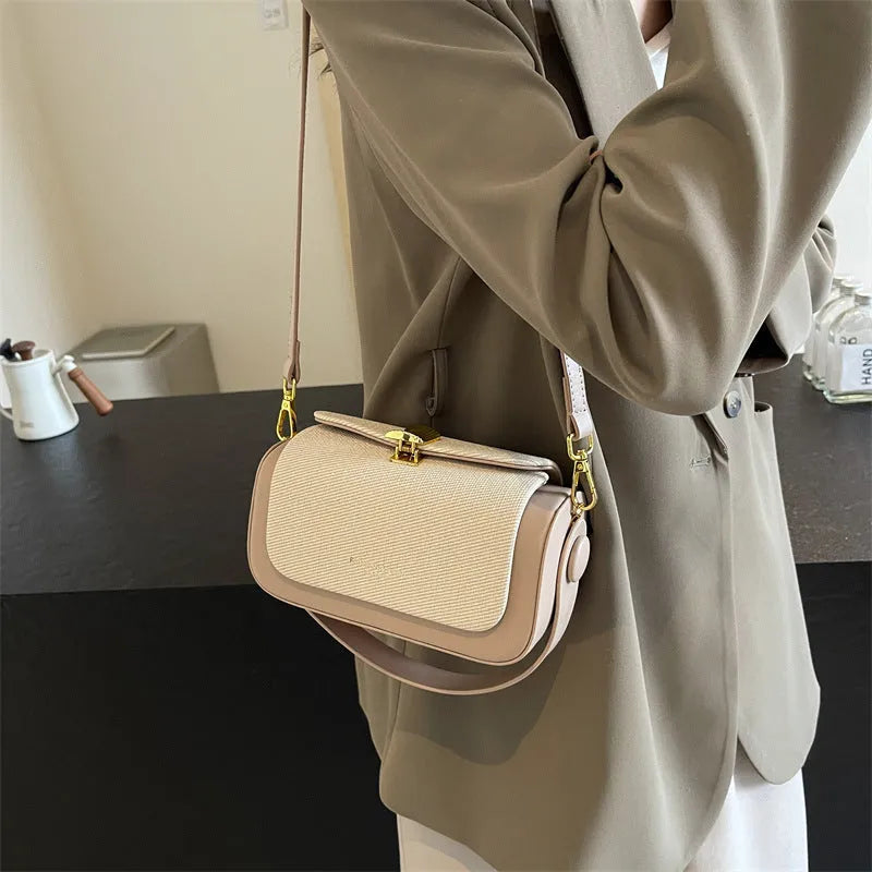 Women's black PU messenger bag with horizontal square shape and crossbody strap
