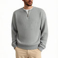 Men's grey textured half zip sweater pullover with loose fit design