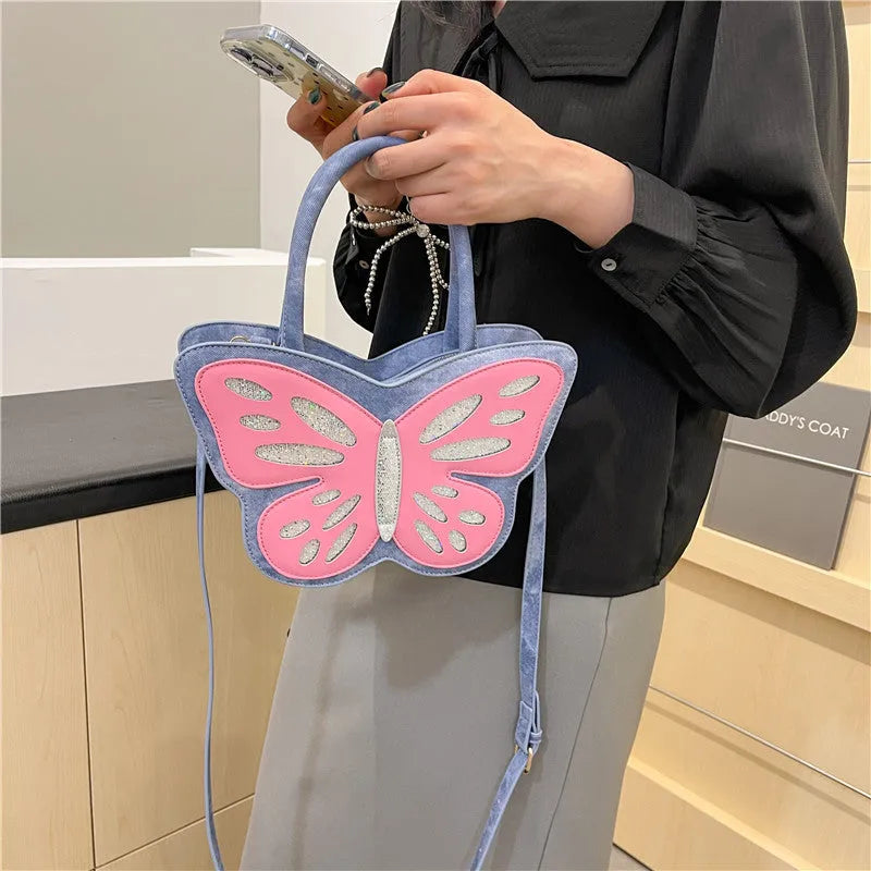 Small square crossbody shoulder bag in white, pink, blue, or black with contrasting colour details