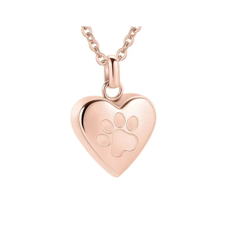 Simple titanium steel heart pendant necklace with paw print, opens for keepsakes.