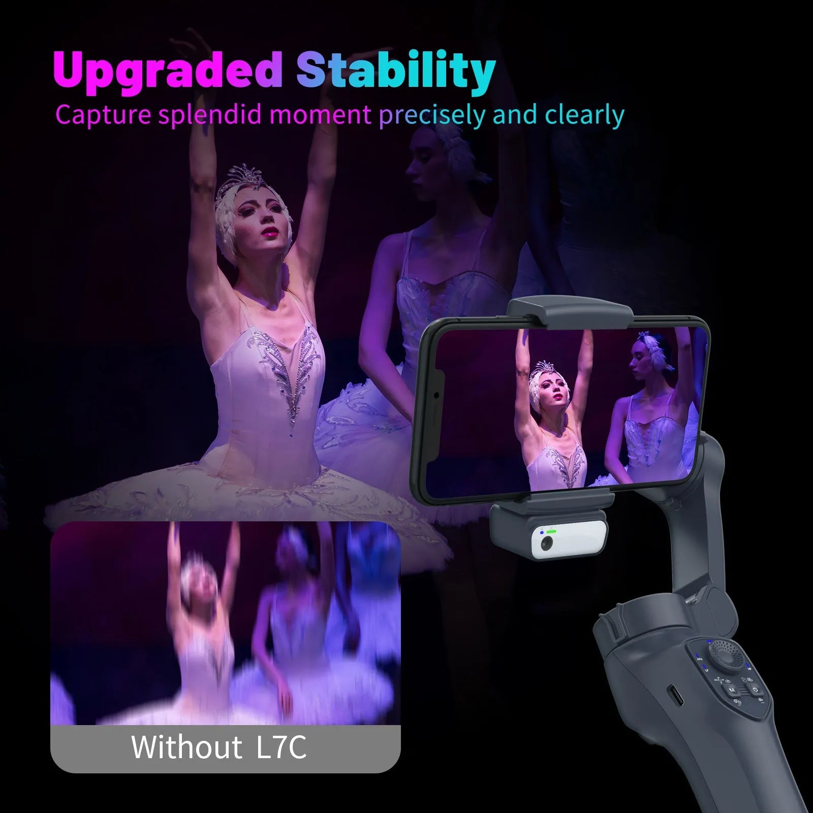 Handheld smartphone camera stabiliser gimbal in gun colour with foldable design