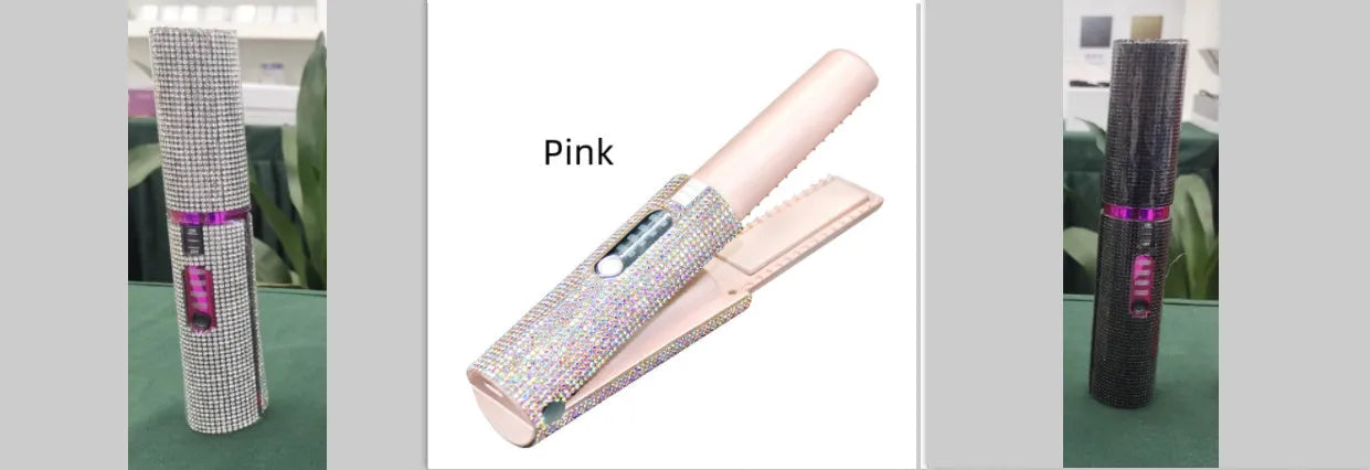 2-in-1 electric USB hair straightening brush with ceramic coating in green