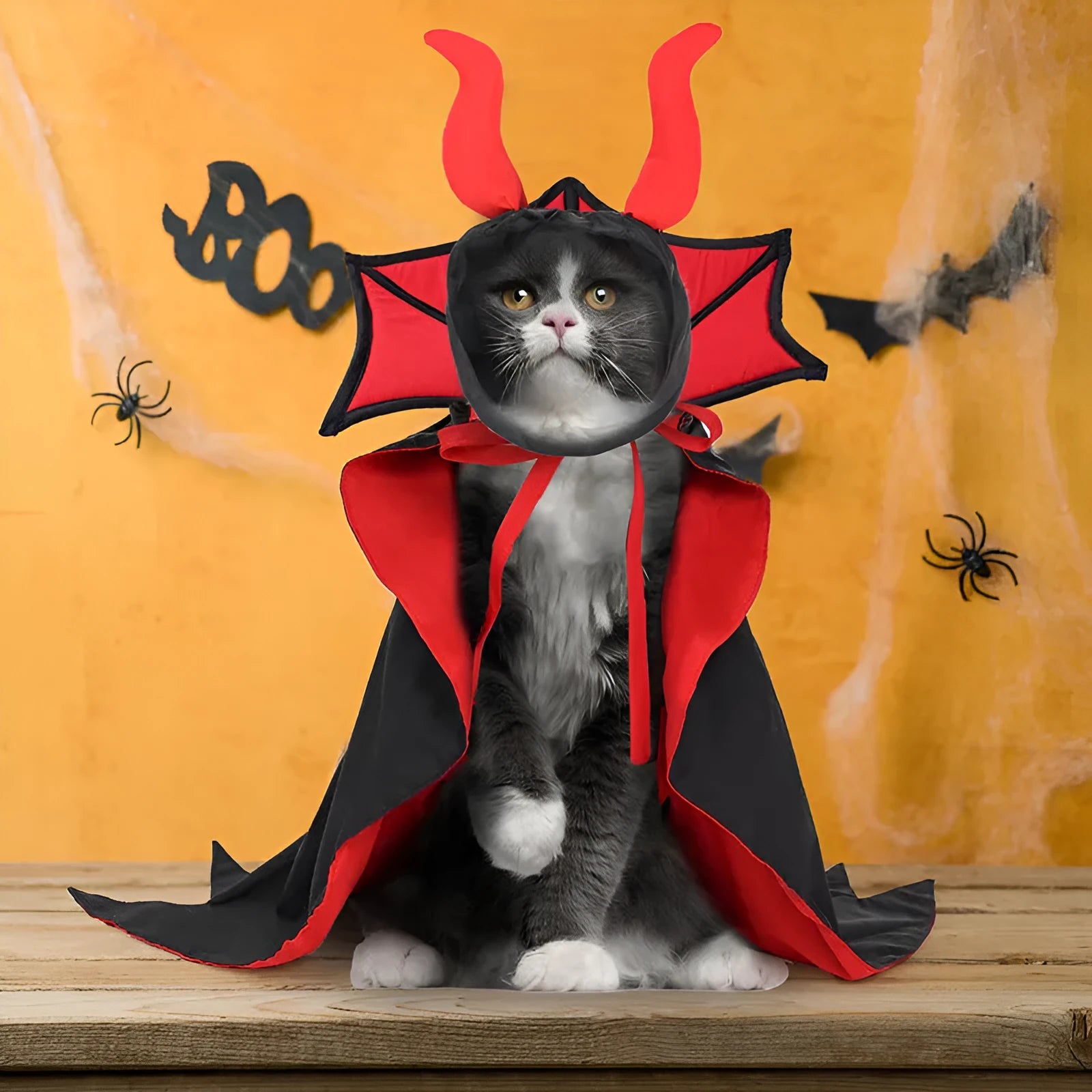 Black polyester Halloween vampire cloak and hat costume set for cats and dogs