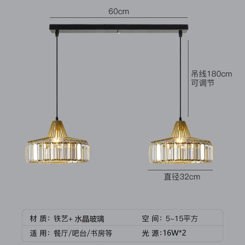 Modern black and gold crystal chandelier ceiling lamp with LED lights in various sizes.