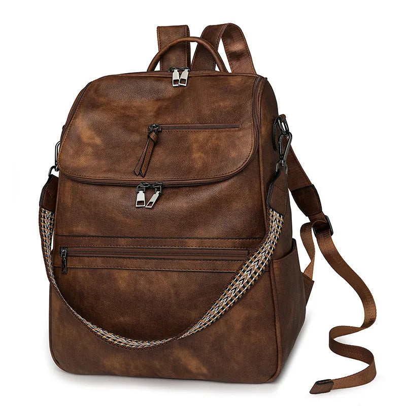 Retro college backpack in black with curved shoulder straps and stitching details