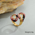 Geometric stainless steel open mouth ring with leopard print patterns in heart and star shapes
