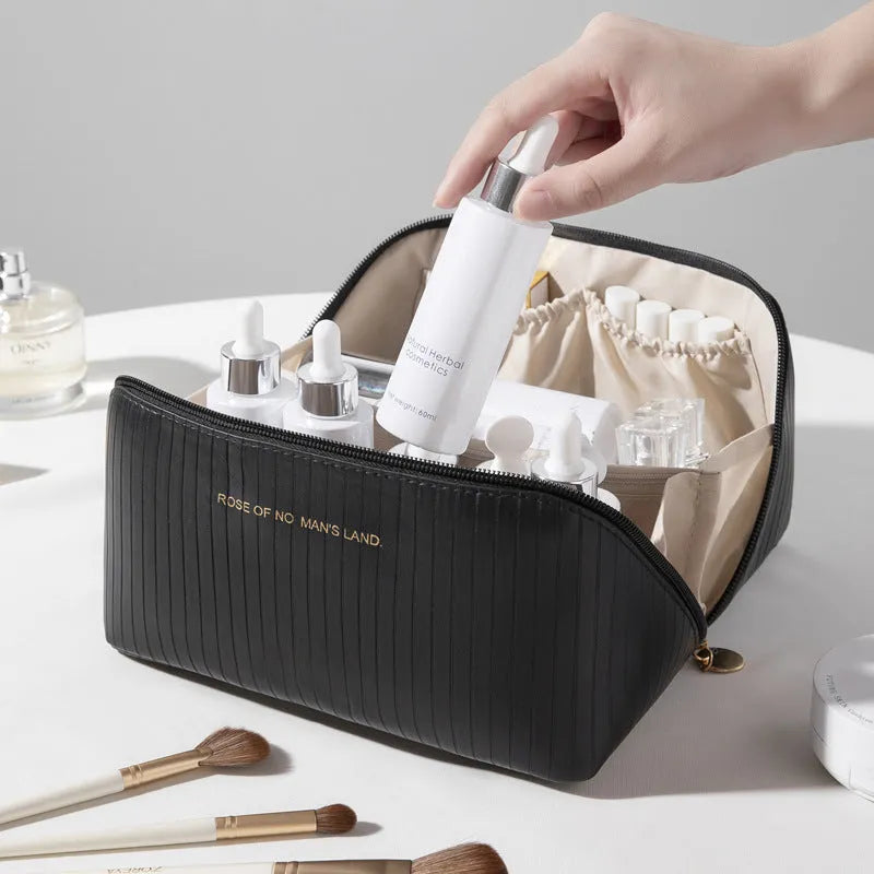 Vertical pattern cubic pillow makeup bag in PU material with 22.5cm height