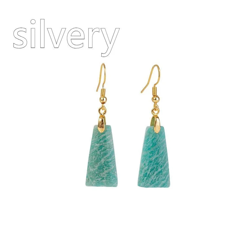 Amazonite rough stone geometric trapezoid earrings with octagon and quadrangle design in gold or silver finish