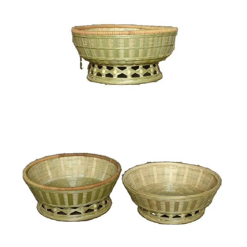 Handmade natural bamboo storage basket in a rectangular woven shape.
