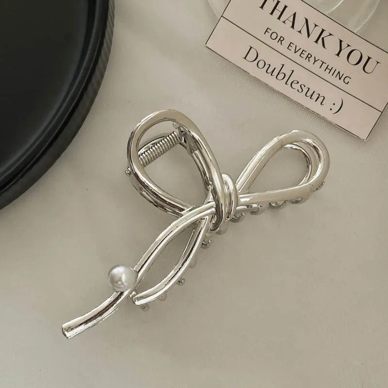 Silver metal hair barrette claw clip with electroplated finish and decorative design