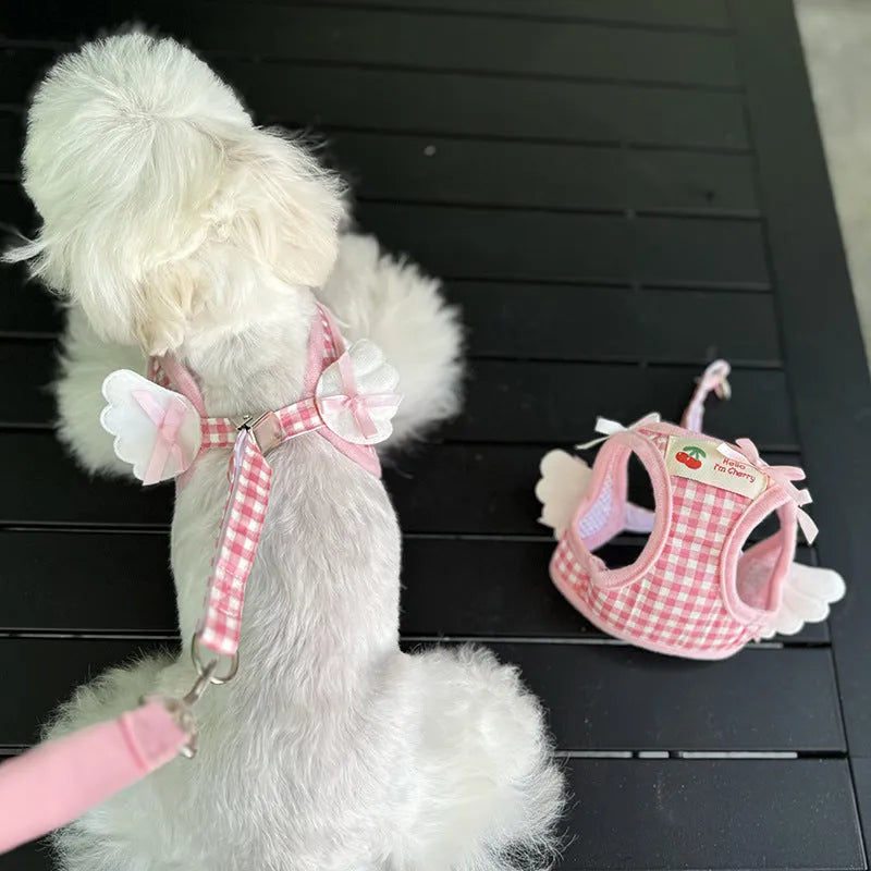 Cotton chest-back hand holding rope for small dogs in pink or black colour