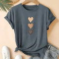 Women's art retro print cotton t-shirt in dark grey, showing short sleeves and round neck.