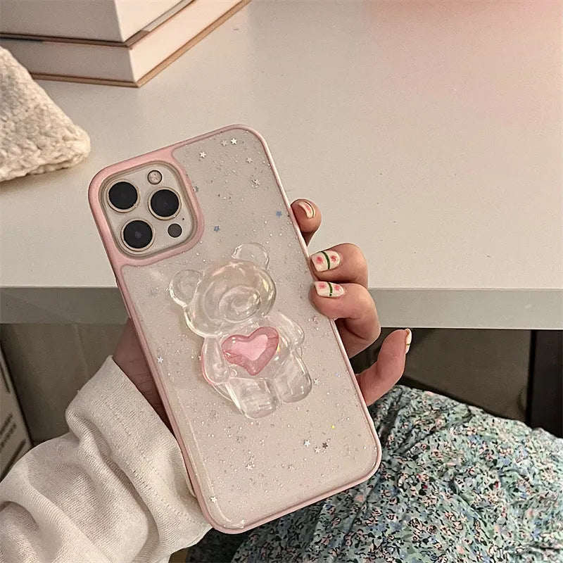 Simple bear bracket silicone TPU phone case for Apple iPhone, back cover in white colour