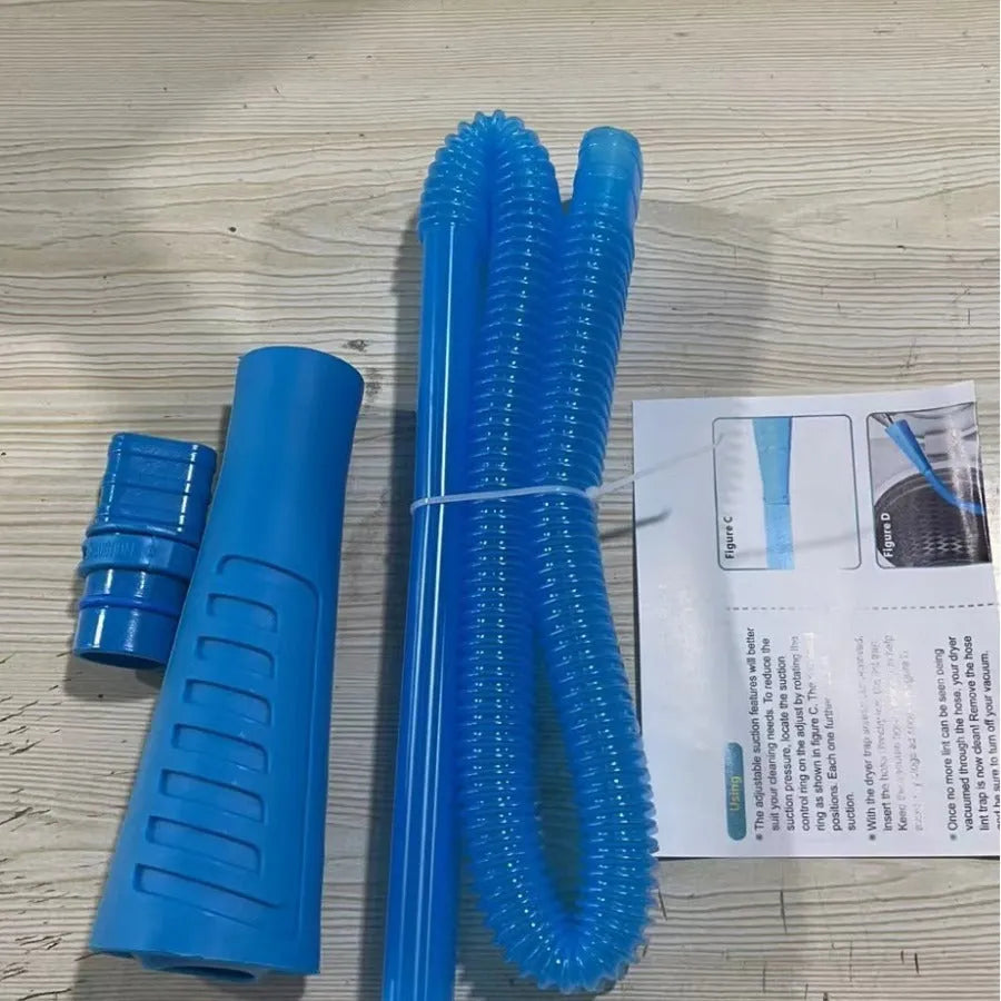 Blue washing machine dust cleaner with 114cm flexible suction pipe and round plastic head
