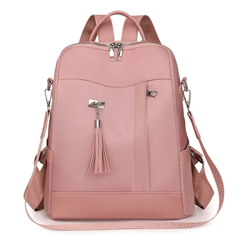 Large soft PU backpack in black with multiple pockets and internal mobile phone storage