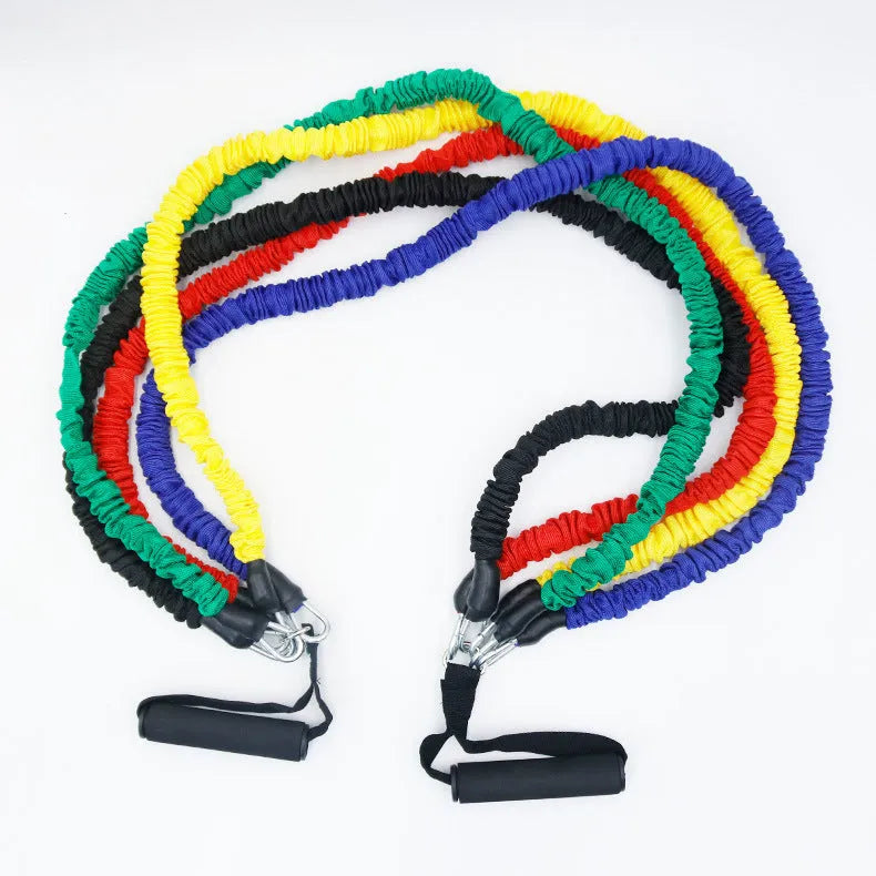 Multi-functional TPE resistance tube 11-piece set with 1.2m length and climbing hooks for home fitness