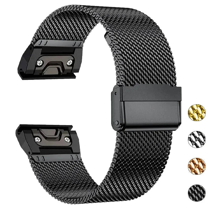 Stainless steel strap for Garmin Fenix 7X 7Pro 6X 6 watches in silver, black, gold, rose gold colours