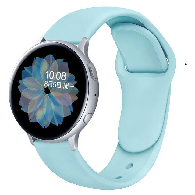 Samsung Galaxy Active 2 black silicone replacement strap with reverse buckle in 20mm width.