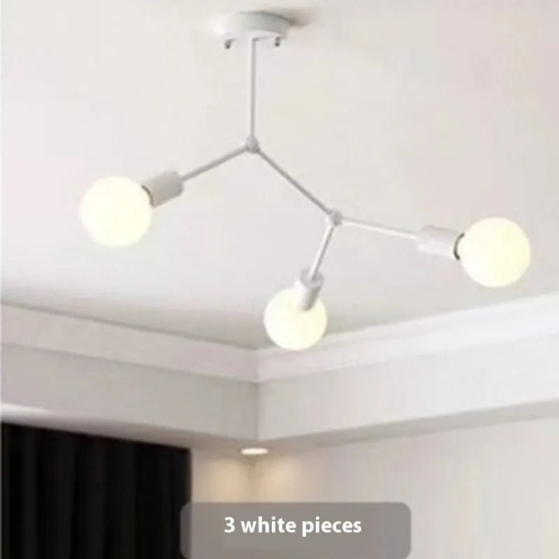 Nordic style iron ceiling lamp with multiple light heads in black or white finish