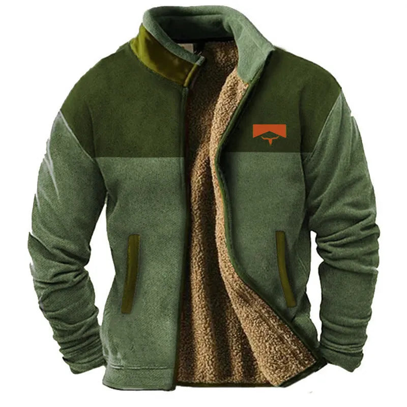 Men's green polyester padded coat with regular fit and normal length