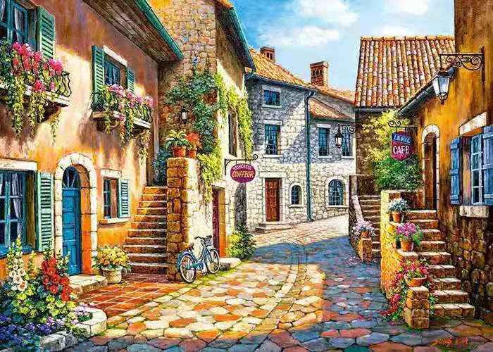 Rimless linen oil painting of landscape scene in modern simple style, 40X50cm hand-painted canvas