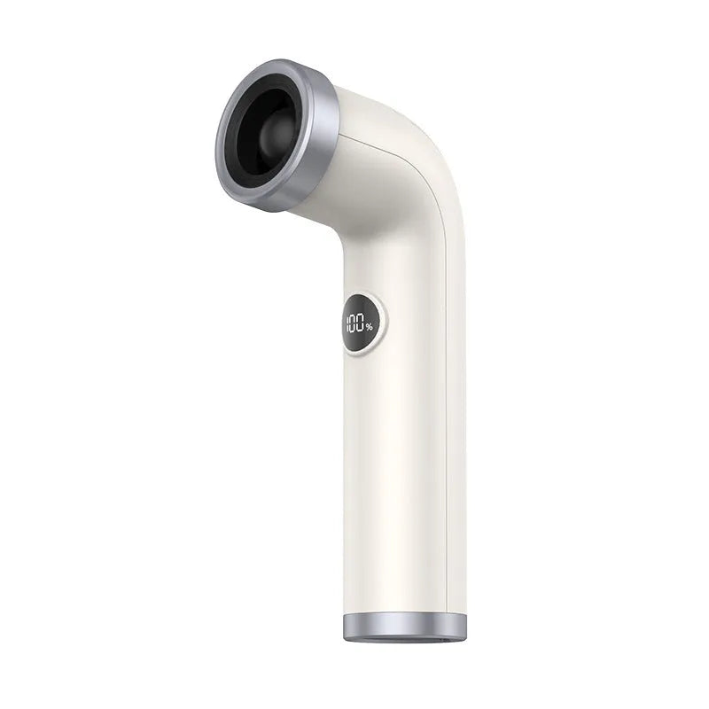 Bladeless turbine fan in apricot colour with lithium battery power