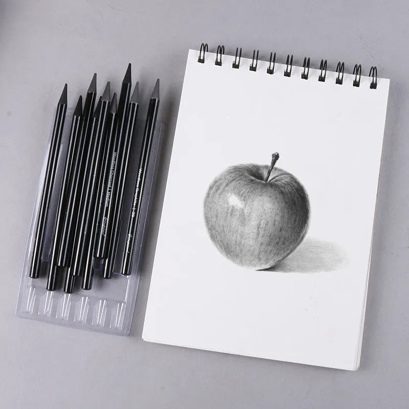 Graphite and carbonized drawing pencil set on a suction card, showing wooden-shell pencils.