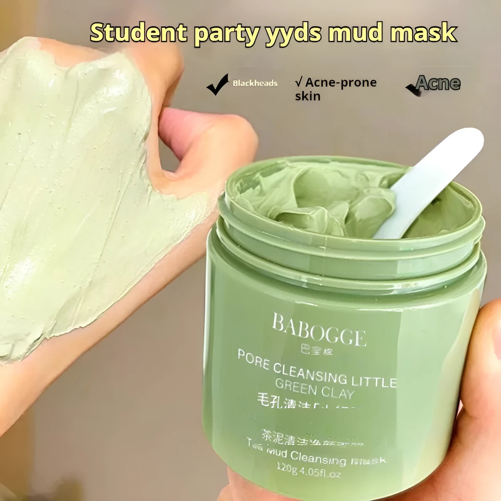 Tea mud clay cleansing facial mask in a 120g pot for deep cleansing