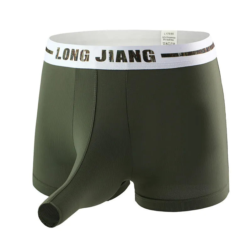 Men's ice silk trunk open boxers in multiple colours with mid-waist design