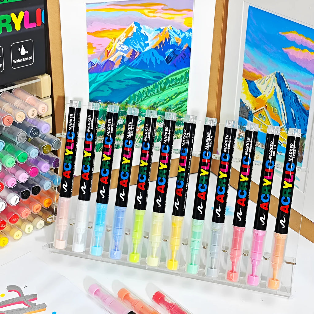 Set of straight liquid acrylic marker pens in multiple colours for art and graffiti