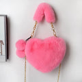Heart-shaped women's plush handbag with soft texture and detachable shoulder strap in medium size