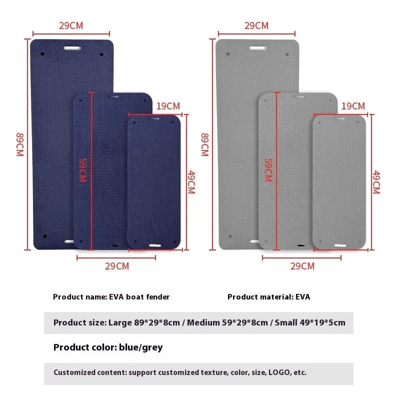 Thickened blue EVA foam boat fender for anti-collision protection on a dock.
