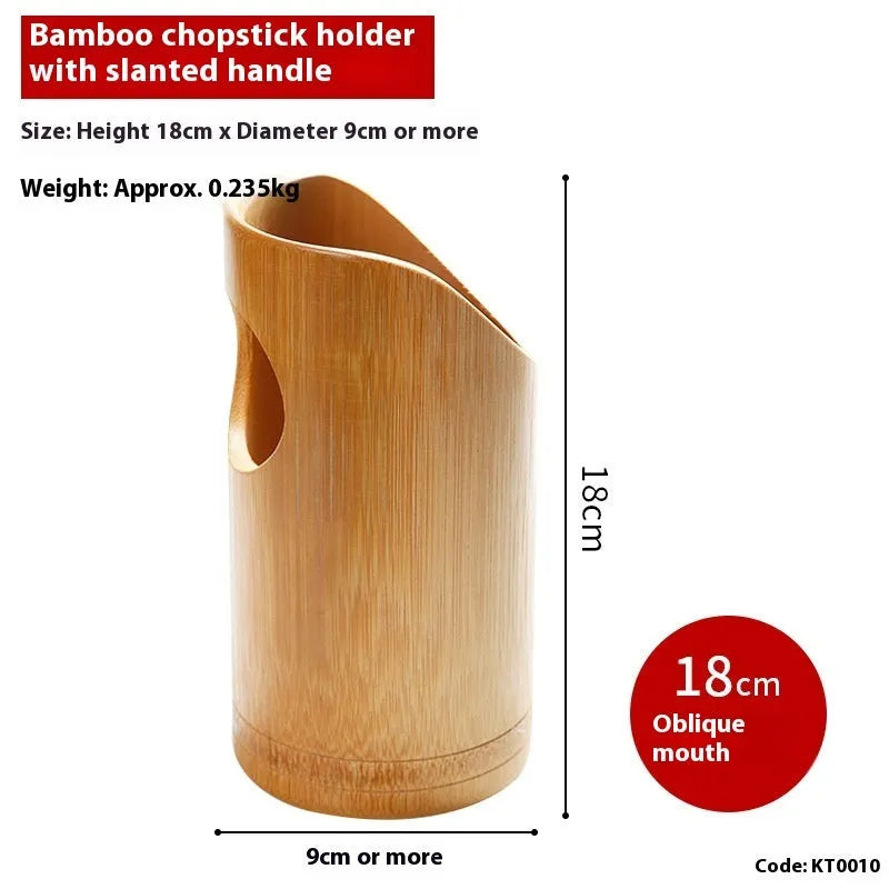 Bamboo chopsticks holder with portable design showing multiple size options for utensil storage