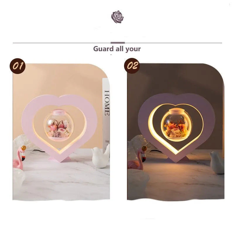 Pink preserved rose decorative ornament with optional base and Bluetooth speaker functionality.