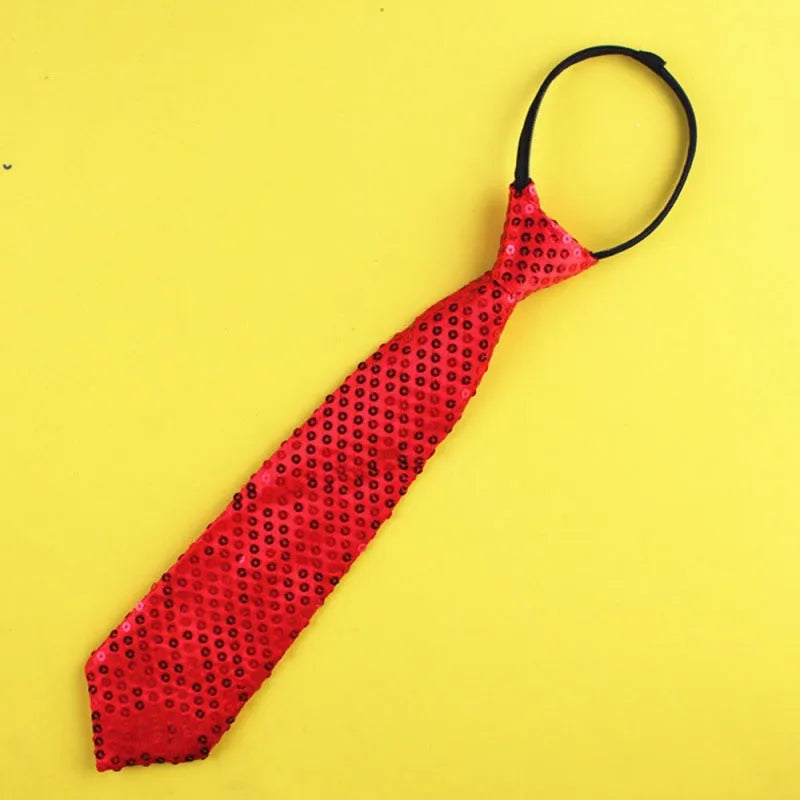 Gold sequin striped no-tie bow tie on collar for Halloween or jazz costume