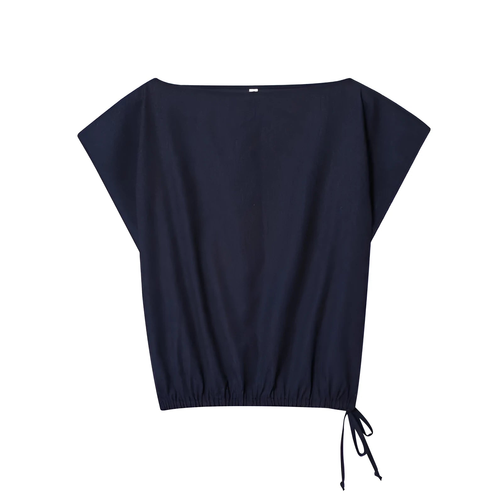 Women's linen blend off-neck shirt with flounced sleeves and wide leg trousers suit set.